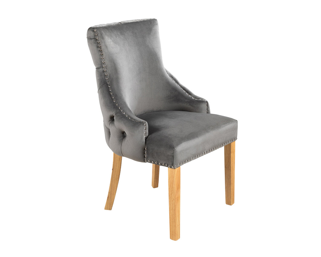 Elizabeth Dining Chair in Grey Velvet with Oak Legs